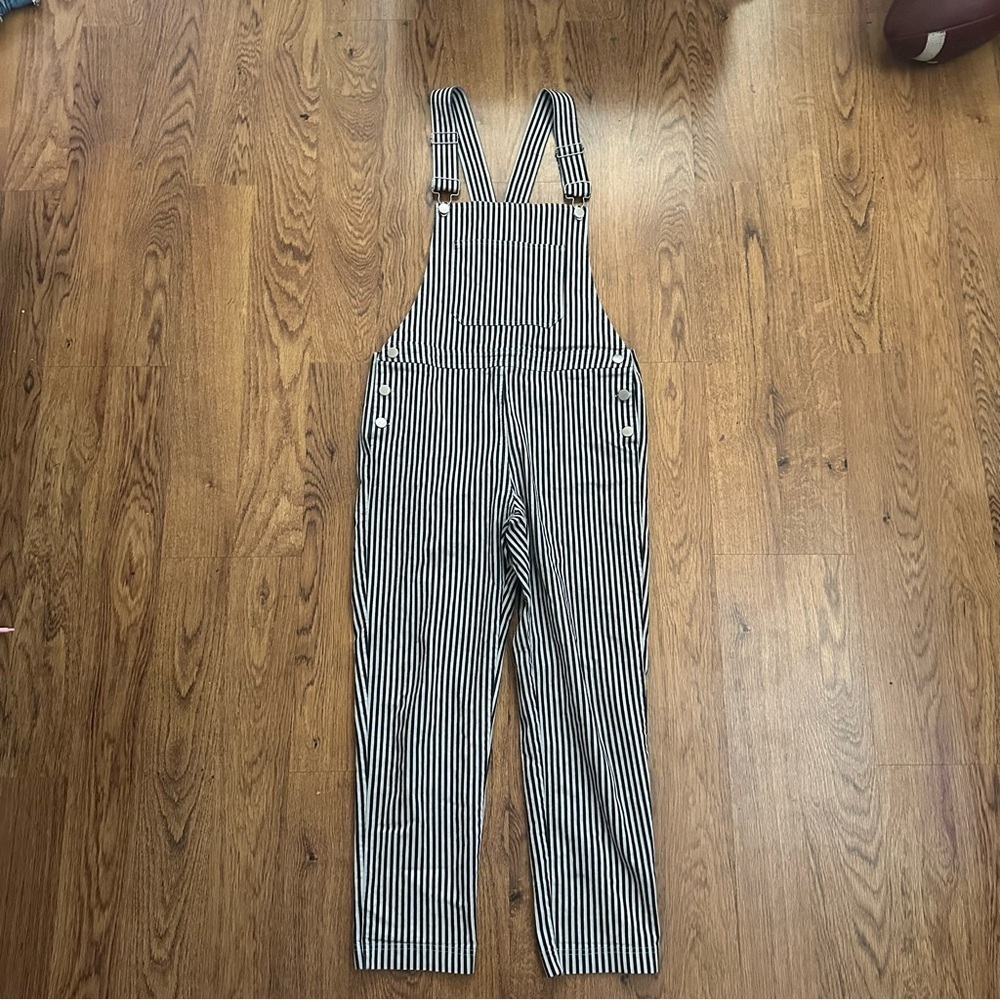 Storia Monochrome Striped Apparel overalls size small straight cut relaxed fit
